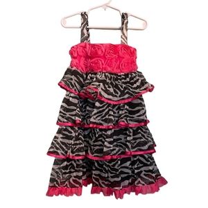 one posh kid animal print black and hot pink dress size 4